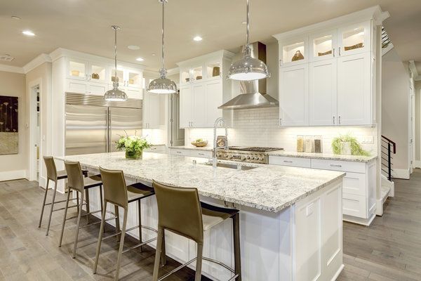 New modern kitchen remodel with white cabinets and island
